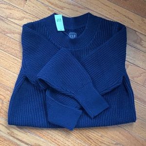 Gap 100% Cotton Chunky Knit Navy Blue Crewneck Sweater NWT